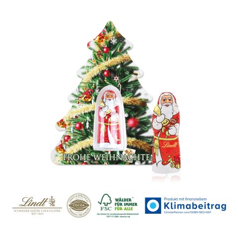Schokokarte „Business“ Weihnachtsbaum mit Lindt Weihnachtsmann bunt | ohne Werbeanbringung