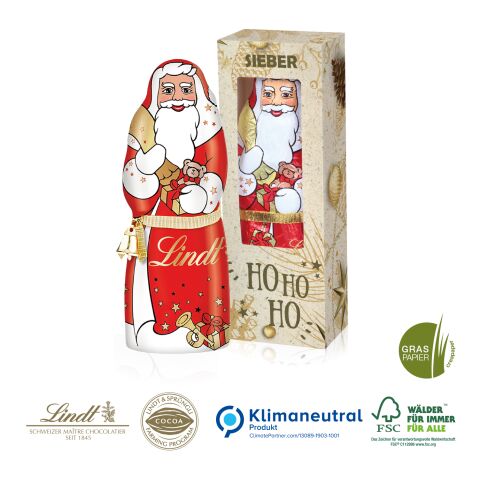 Lindt Weihnachtsmann mit Glöckchen, 70 g auf Graspapier, Klimaneutral, FSC® 4C Digital-/Offsetdruck