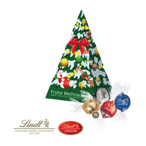 Präsent &quot;Weihnachtsbaum&quot; Mit Lindor Pralinés bunt | 4C Digital-/Offsetdruck