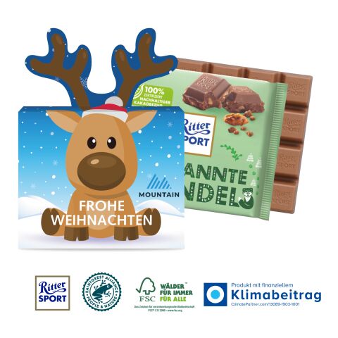 Schokotafel Ritter SPORT Rentier, 100 g, mit winterlichen Motiv, Klimaneutral, FSC®