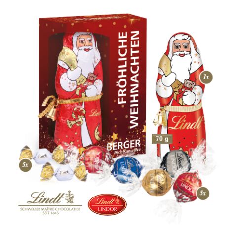 Premium-Präsent Mit Lindt Weihnachtsmann „Maxi“ bunt | 4C Digital-/Offsetdruck