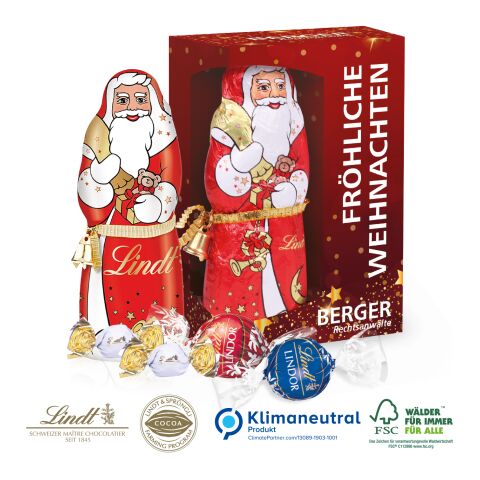 Premium-Präsent mit Lindt Weihnachtsmann, Klimaneutral, FSC® 4C Digital-/Offsetdruck