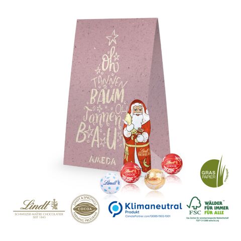 Graspapier Geschenktüte mit Lindt Santa &amp; Lindt Minis, Klimaneutral, FSC® ohne Werbeanbringung | Recycling-Material