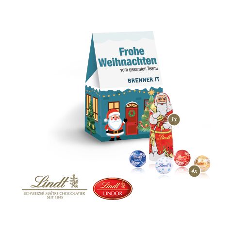 Präsent &quot;Christmas Minis&quot; Mit Lindt Minis Und Nikolaus bunt | 4C Digital-/Offsetdruck