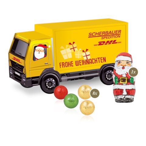 3D Präsent "LKW" mit Lindt Minis und Nikolaus bunt | ohne Werbeanbringung | Ritter SPORT Schokowürfel