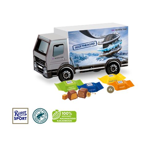 3D Präsent &quot;Lkw&quot; bunt | 4C Digital-/Offsetdruck | Ritter SPORT Schokowürfel