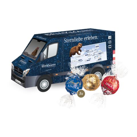Werbeartikel 3D Präsent "Transporter" mit Lindt Minis und Nikolaus – bunt – mit Logo bedruckt