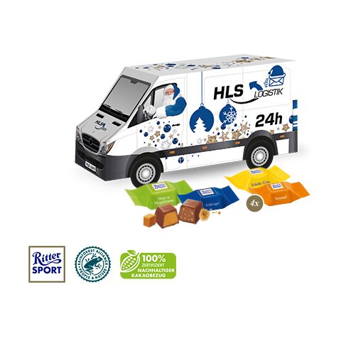 3D Präsent &quot;Transporter&quot; bunt | 4C Digital-/Offsetdruck | Ritter SPORT Schokowürfel
