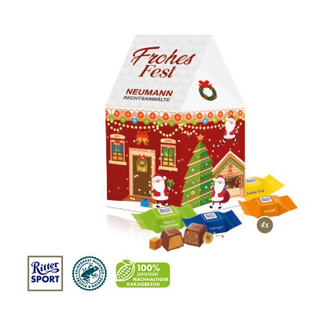 3D Präsent "Haus" bunt | ohne Werbeanbringung | Ritter SPORT Schokowürfel
