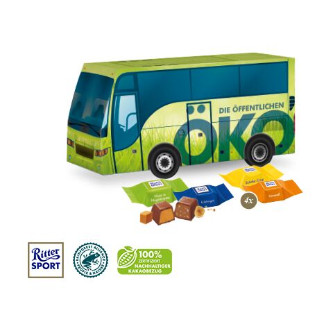 3D Präsent &quot;Bus&quot; bunt | 4C Digital-/Offsetdruck | Ritter SPORT Schokowürfel