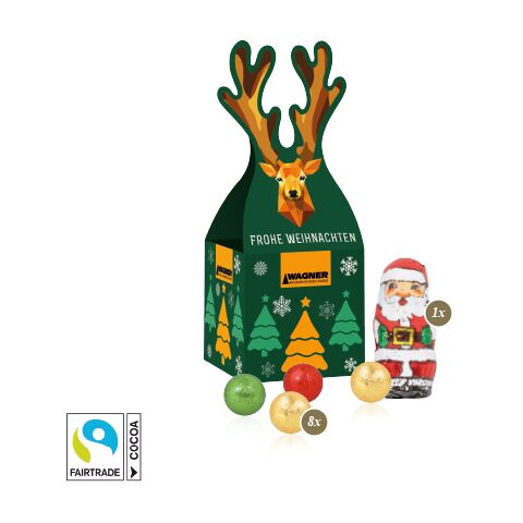 3D Präsent &quot;Rentier&quot; Mit Fairtrade® Schokolade bunt | 4C Digital-/Offsetdruck