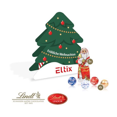 Präsent Tannenbaum Mit Lindt Minis Und Nikolaus bunt | 4C Digital-/Offsetdruck