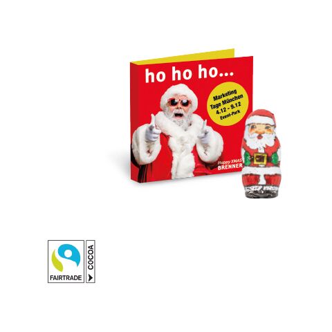Werbe-Klappkarte Mit Weihnachtsmann Fairtrade® bunt | 4C Digital-/Offsetdruck