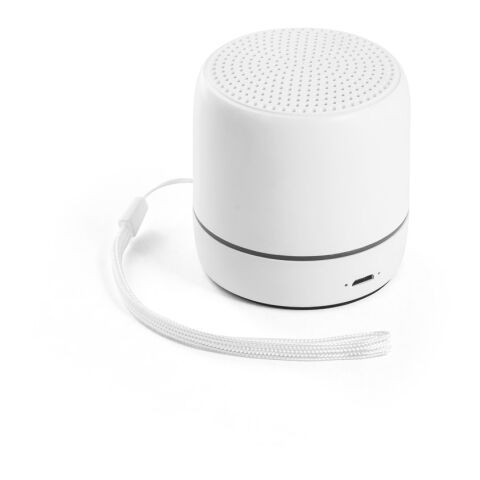 Werbeartikel TURING. Lautsprecher 3W mit 4 Stunden Akkulaufzeit aus recyceltem ABS (100 % rABS) – Weiss – mit Logo bedruckt