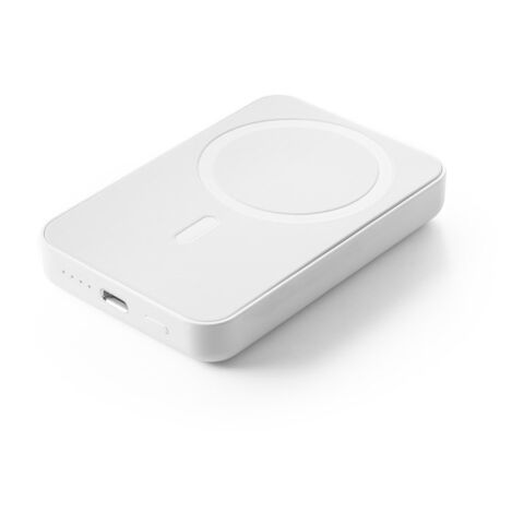 Werbeartikel AMPERE 5. Magnetische Powerbank mit 5'000 mAh – Weiss – mit Logo bedruckt