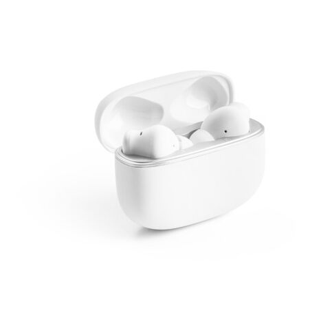 Werbeartikel CAUBY. Kabellose Kopfhörer mit ANC und 10 Stunden Akkulaufzeit bei Recyceltes ABS (100% rABS) – Weiss – mit Logo bedruckt