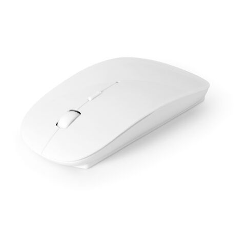 Werbeartikel BLACKWELL. Wireless Maus batteriebetriebene aus recyceltes ABS (100% rABS) – Weiss – mit Logo bedruckt