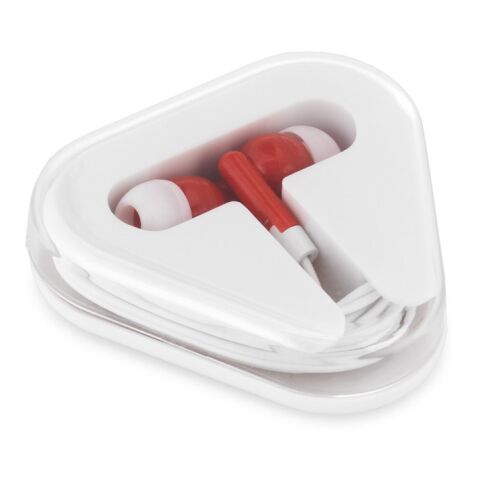 Werbeartikel FARADAY. In-Ear Kopfhörer mit 1.25 Meter Kabel aus ABS – Rot – mit Logo bedruckt