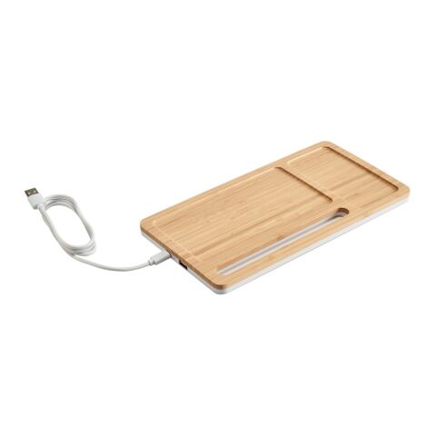 MOTT. Schreibtisch-Organizer mit 15W wireless Ladegerät aus Bambus und ABS Beige | ohne Werbeanbringung