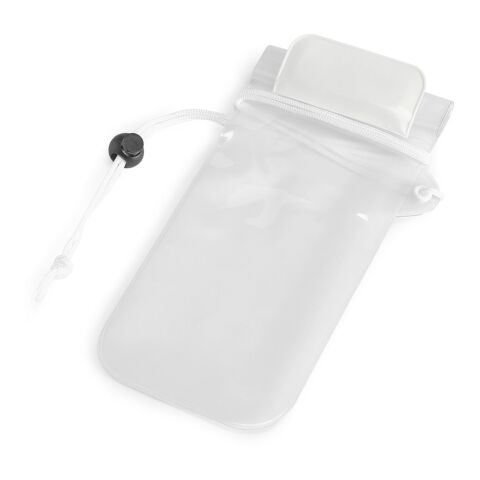 Werbeartikel EGEU. Wasserfeste PVC-Handytasche – Weiss – mit Logo bedruckt