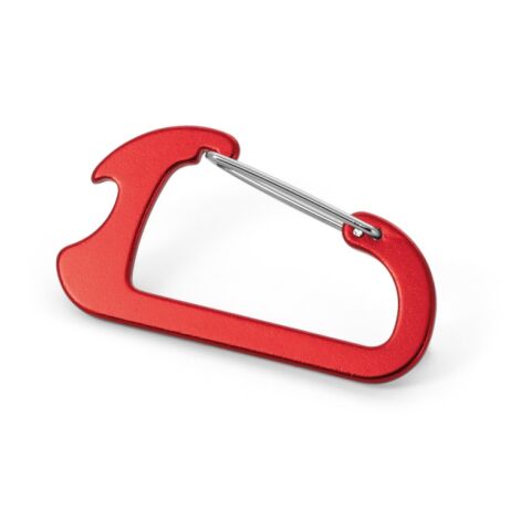 Werbeartikel Karabiner CLOSE aus Aluminium mit Flaschenöffner Kapselheber Clip ideal für Outdoor & Freizeit Lasergravur – Rot – mit Logo bedruckt