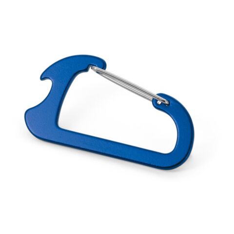 Werbeartikel Karabiner CLOSE aus Aluminium mit Flaschenöffner Kapselheber Clip ideal für Outdoor & Freizeit Lasergravur – Königsblau – mit Logo