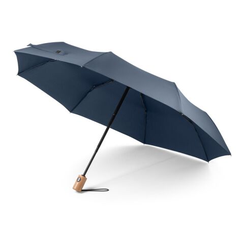 Werbeartikel RIVER. Faltbarer Regenschirm aus recyceltem Polyester (100% rPET) 190T Pongé mit automatischer Öffnung und Schliessung – Blau – mit Logo