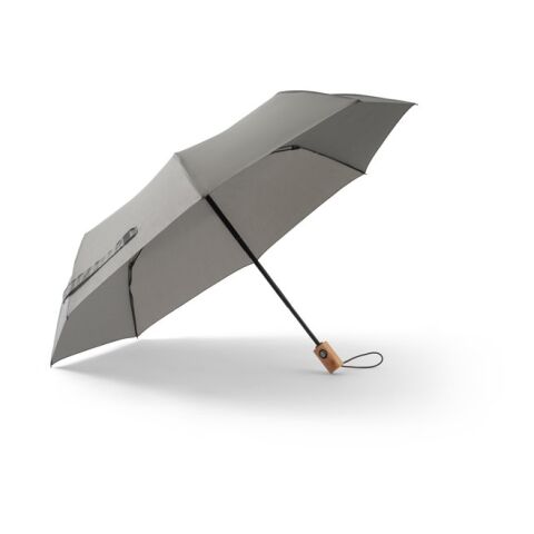 Werbeartikel RIVER. Faltbarer Regenschirm aus recyceltem Polyester (100% rPET) 190T Pongé mit automatischer Öffnung und Schliessung – Hellgrau – mit