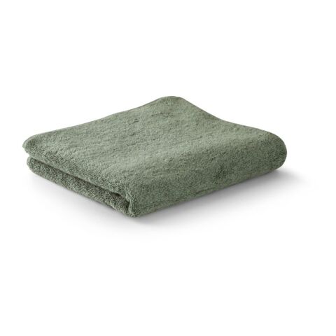 Werbeartikel BARDEM L. Badehandtuch (500g/m²) aus Baumwolle (82%) und recycelter Baumwolle (18%) – Dunkelgrün – mit Logo bedruckt