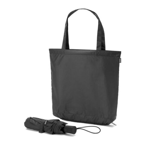 SKYLAR. 2-in-1-Regenschirm mit Einkaufstasche inklusive. Dieser ist aus recyceltem Polyester schwarz | ohne Werbeanbringung | Nicht verfügbar | Nicht verfügbar | Nicht verfügbar