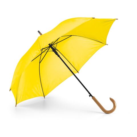 Werbeartikel PATTI. Regenschirm aus 190T-Polyester mit automatischer Öffnung – Gelb – mit Logo bedruckt