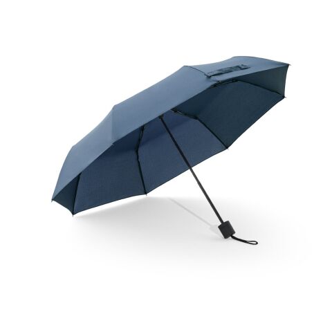 Werbeartikel AIDEN. Regenschirm 21", aus recyceltem Polyester (100% rPET) Pongee 190T, in 3 Teile faltbar – Blau – mit Logo bedruckt
