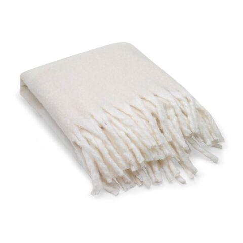 Werbeartikel COMFY. Decke aus recyceltem Polyester (100% rPET) (300 g/m²), mit Mohair-Feeling – Beige – mit Logo bedruckt