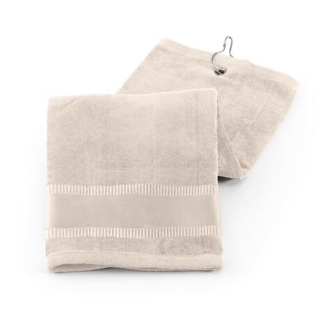 Werbeartikel GOLFI. Multifunktionelles Handtuch aus Baumwolle (430 g/m²) – Beige – mit Logo bedruckt