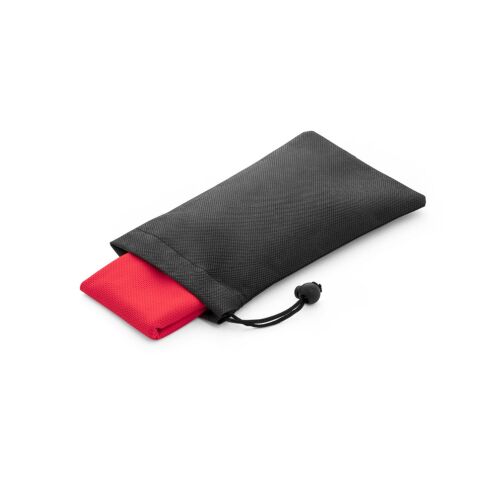 Werbeartikel BERNAL. Sporthandtuch aus recyceltem Polyester – Rot – mit Logo bedruckt