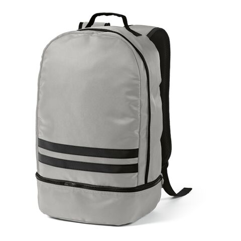 Werbeartikel Buenos Aires 25 l Rucksack aus rPET. Reflektierende Frontstreifen – marl grey – mit Logo bedruckt