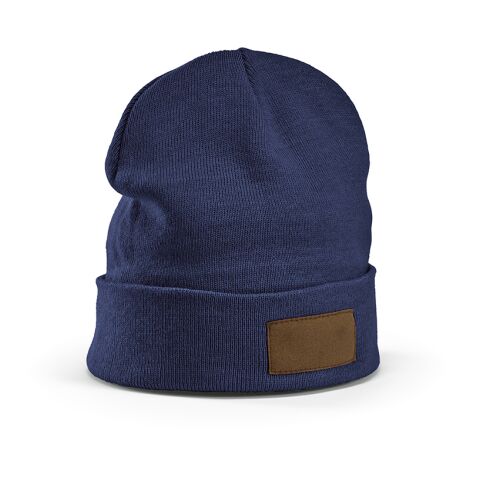 Nachhaltiger Werbeartikel Tupac Mütze aus recy.Baumwolle. Mit personalisierbarem Aufnäher – Blau – mit Logo bedruckt
