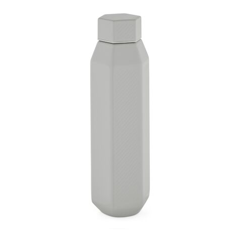Werbeartikel Hexagul Trinkflasche aus recy.Edelstahl, 530ml. Doppelwandig – grau melange 2 – mit Logo bedruckt