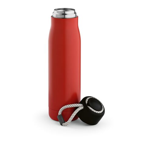Werbeartikel Lena Trinkflasche recy.Edelstahl, 570 ml. Mit Tragegriff aus rPET – Rot – mit Logo bedruckt