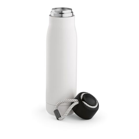 Werbeartikel Lena Trinkflasche recy.Edelstahl, 570 ml. Mit Tragegriff aus rPET – Weiss – mit Logo bedruckt