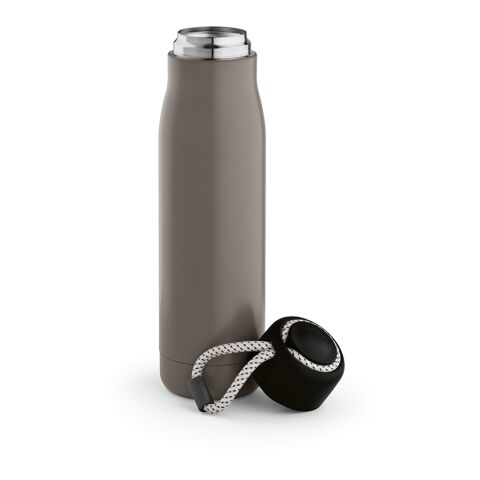 Werbeartikel Lena Trinkflasche recy.Edelstahl, 570 ml. Mit Tragegriff aus rPET – Grau – mit Logo bedruckt