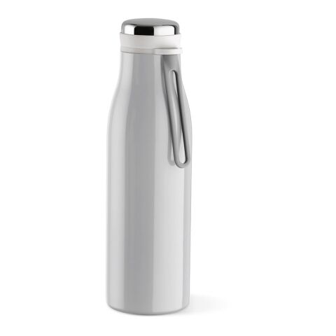 Werbeartikel Arkansas 500 Trinkflasche recy.Edelstahl, 495 ml. Mit Tragegriff – Hellgrau – mit Logo bedruckt
