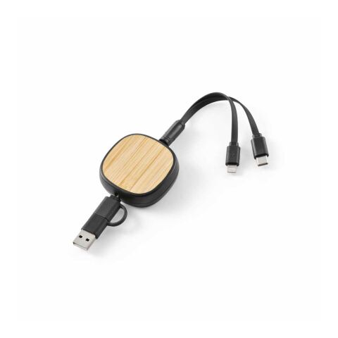 Bohr 3-in-1 Ladekabel aus recy. ABS, 1 m, einziehbar, 10 W Schwarz