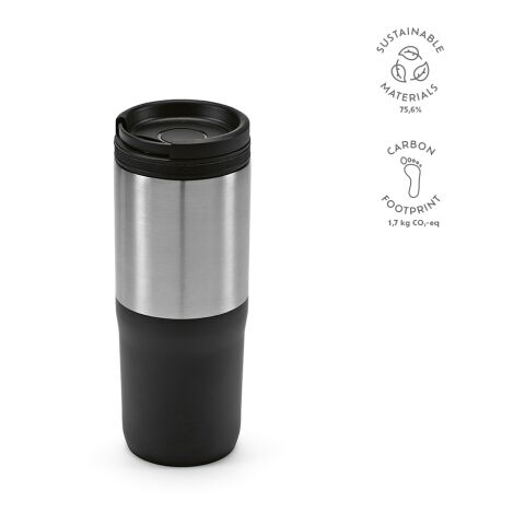 Orange Reisebecher recy.Edelstahl 600 ml Schwarz | ohne Werbeanbringung