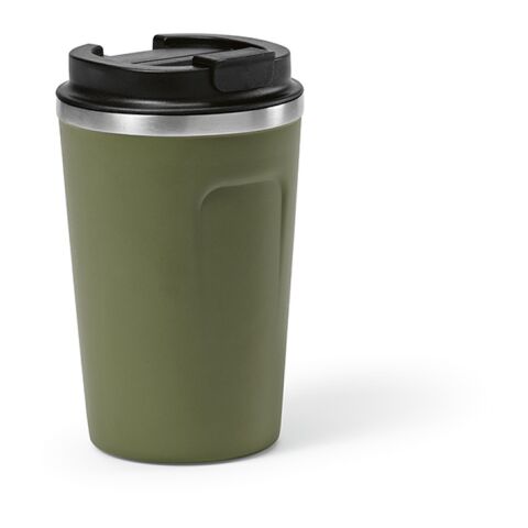 Werbeartikel Limpopo 490 ml Thermobecher aus Recycling-Stahl vakuumisoliert & auslaufsicher – Armeegrün – mit Logo bedruckt