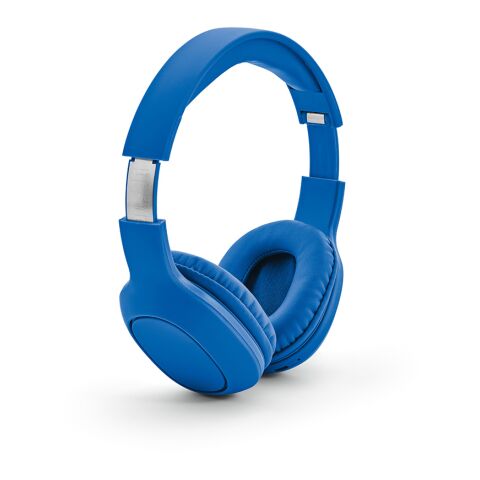 Werbeartikel Galileo Kopfhörer aus rABS, 200 mAh. 8 Stunden Wiedergabezeit – Blau – mit Logo bedruckt