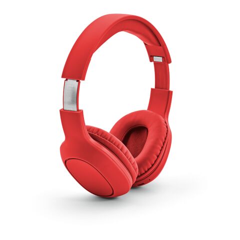 Werbeartikel Galileo Kopfhörer aus rABS, 200 mAh. 8 Stunden Wiedergabezeit – Rot – mit Logo bedruckt