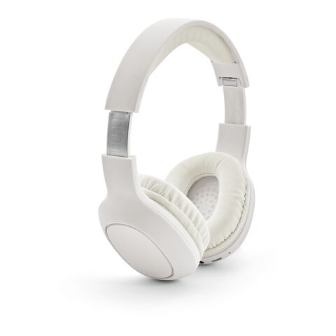 Werbeartikel Galileo Kopfhörer aus rABS, 200 mAh. 8 Stunden Wiedergabezeit – Weiss – mit Logo bedruckt