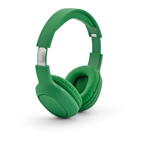 Werbeartikel Galileo Kopfhörer aus rABS, 200 mAh. 8 Stunden Wiedergabezeit – Grün – mit Logo bedruckt