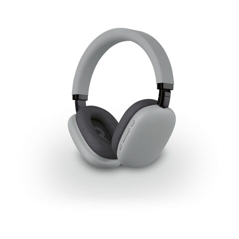 Werbeartikel Copernicus Kopfhörer aus rABS, 400 mAh. 16 Stunden Wiedergabezeit – Hellgrau – mit Logo bedruckt